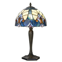Modrá stolní Tiffany lampa Hilla - Ø 25*40 cm E14/max 1*40W
