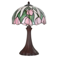 Zeleno-růžová stolní Tiffany lampa s tulipány Tulipé - Ø 27*40 cm E14/max 1*40W