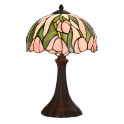 Zeleno-růžová stolní Tiffany lampa s tulipány Tulipé - Ø 27*40 cm E14/max 1*40W