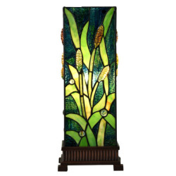Zelená hranatá stolní lampa Tiffany Squilla - 18*18*45 cm E27/max 1*60W