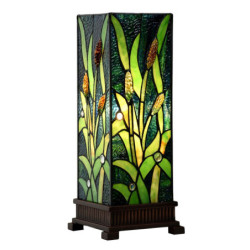 Zelená hranatá stolní lampa Tiffany Squilla - 18*18*45 cm E27/max 1*60W