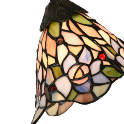 Růžová stolní lampa Tiffany ve tvaru květu Flowé - 27*15*48 cm E14/max 1*40W