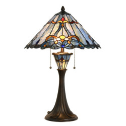Modrá stolní lampa Tiffany Niebbo - Ø 40*61 cm E27/max 2*60W