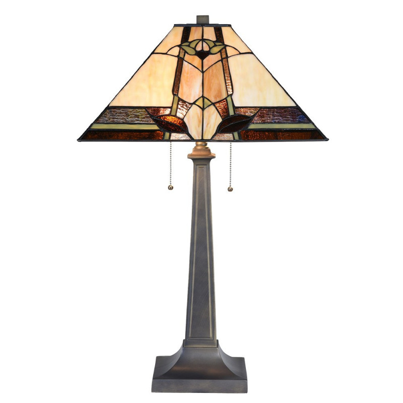 Béžovo-hnědá stolní lampa Tiffany Silvia - 45*45*80 cm E27/max 2*60W