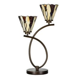 Béžovo-hnědá stolní lampa Tiffany Titto se 2květy - 46*28*63 cm E14/max 2*40W