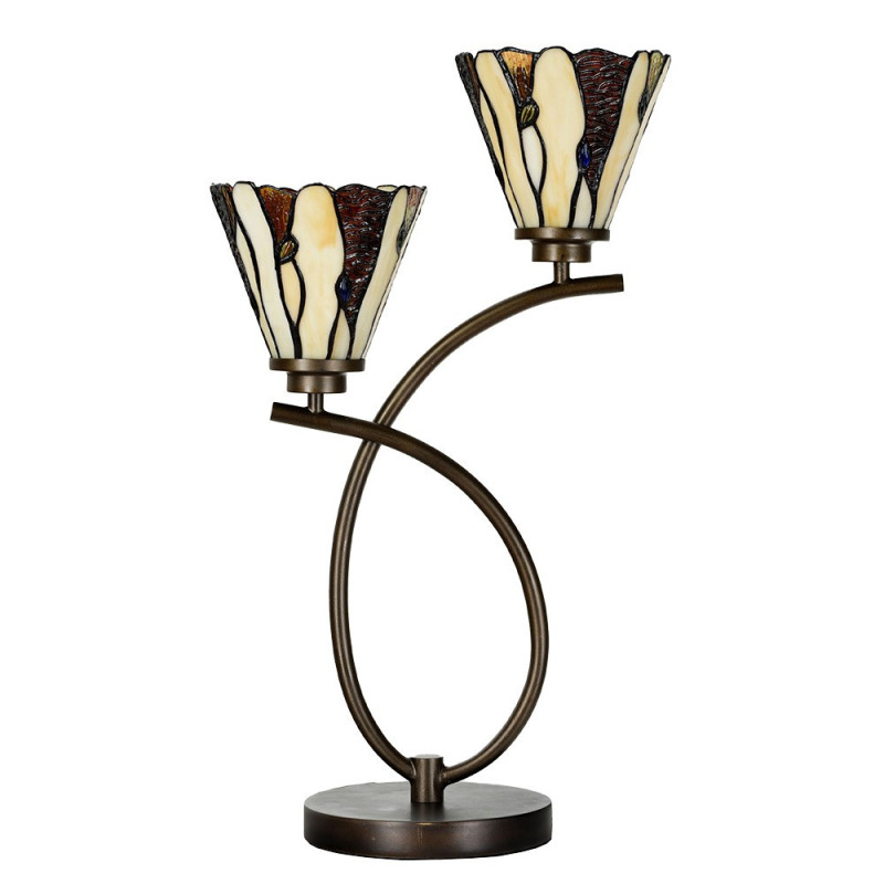 Béžovo-hnědá stolní lampa Tiffany Titto se 2květy - 46*28*63 cm E14/max 2*40W