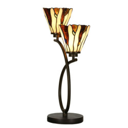 Béžovo-hnědá stolní lampa Tiffany Titto se 2květy - 46*28*63 cm E14/max 2*40W