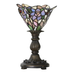 Růžovo-fialová stolní lampa Tiffany ve tvaru květu - Ø 20*30 cm E14/max 1*25W