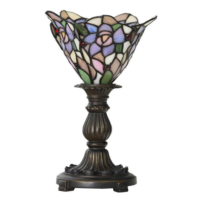 Růžovo-fialová stolní lampa Tiffany ve tvaru květu - Ø 20*30 cm E14/max 1*25W