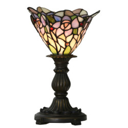 Růžovo-fialová stolní lampa Tiffany ve tvaru květu - Ø 20*30 cm E14/max 1*25W