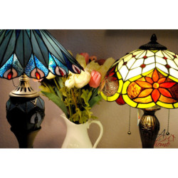 Stolní lampa Tiffany Peacock - Ø 40*68 cm
