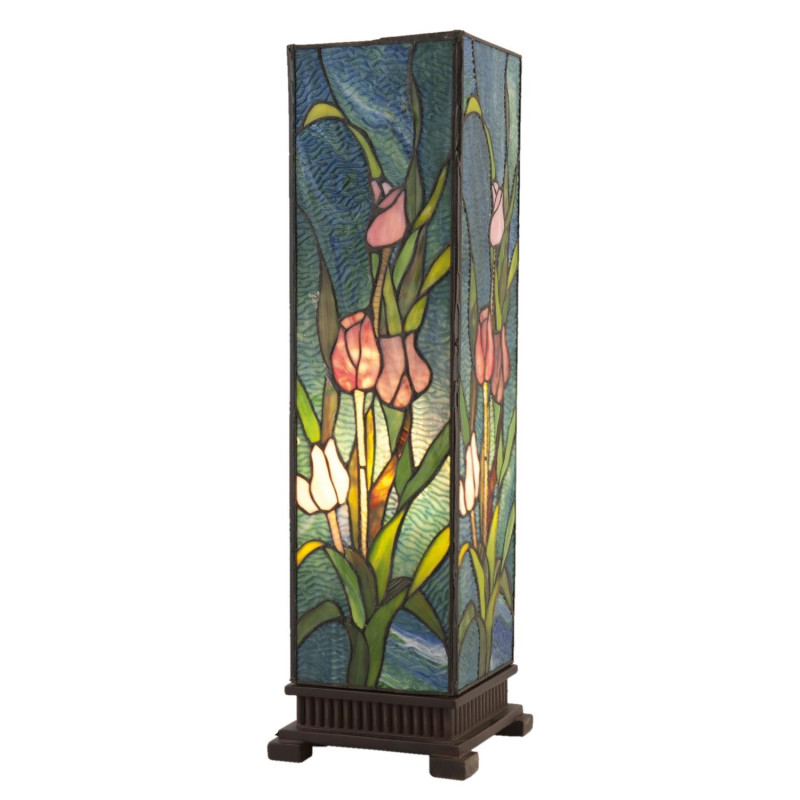Modrá hranatá stolní lampa Tiffany s tulipány Toulipp - 24*58.5 cm/ 1*60W