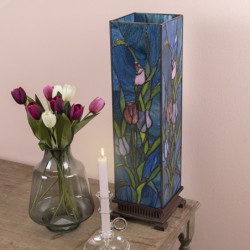 Modrá hranatá stolní lampa Tiffany s tulipány Toulipp - 24*58.5 cm/ 1*60W
