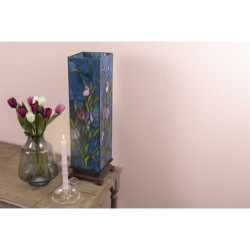Modrá hranatá stolní lampa Tiffany s tulipány Toulipp - 24*58.5 cm/ 1*60W