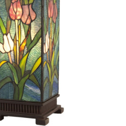 Modrá hranatá stolní lampa Tiffany s tulipány Toulipp - 24*58.5 cm/ 1*60W