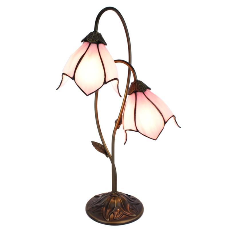 Růžová stolní lampa Tiffany Folwia Pink  - 35*18*61 cm E14/max 2*25W