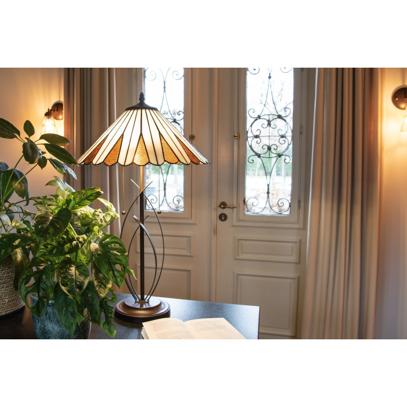 Béžovo-hnědá stolní lampa Tiffany Owa - Ø 41*69 cm E27/max 2*60W