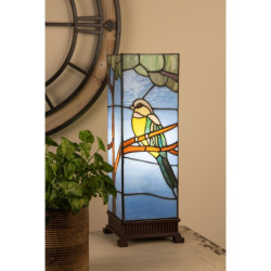 Modrá stolní lampa Tiffany s ptáčkem Birdie - 18*18*48 cm E14/max 1*40W