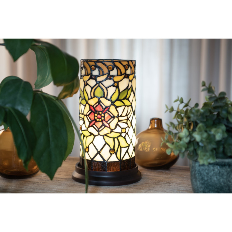Válcovitá stolní lampa Tiffany s květinou Flo - Ø 15*26 cm E14/max 1*40W
