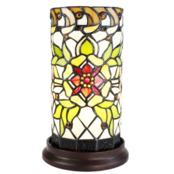Válcovitá stolní lampa Tiffany s květinou Flo - Ø 15*26 cm E14/max 1*40W