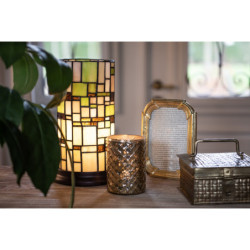 Béžovo-zelená válcovitá stolní Tiffany lampa - Ø 15*26 cm E14/max 1*40W