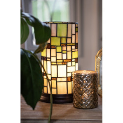 Béžovo-zelená válcovitá stolní Tiffany lampa - Ø 15*26 cm E14/max 1*40W