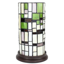 Béžovo-zelená válcovitá stolní Tiffany lampa - Ø 15*26 cm E14/max 1*40W