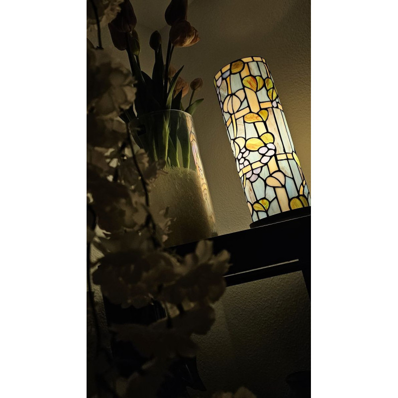 Válcovitá stolní lampa Tiffany s květy Vistaria - Ø 15*36 cm E14/max 1*40W