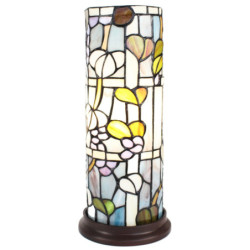 Válcovitá stolní lampa Tiffany s květy Vistaria - Ø 15*36 cm E14/max 1*40W