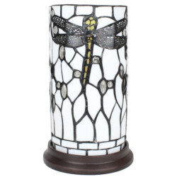 Bílá válcovitá stolní lampa Tiffany s vážkou DragonFly - Ø 15*26 cm E14/max 1*40W