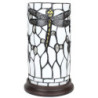 Bílá válcovitá stolní lampa Tiffany s vážkou DragonFly - Ø 15*26 cm E14/max 1*40W