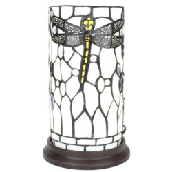 Bílá válcovitá stolní lampa Tiffany s vážkou DragonFly - Ø 15*26 cm E14/max 1*40W