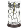 Bílá válcovitá stolní lampa Tiffany s vážkou DragonFly - Ø 15*26 cm E14/max 1*40W