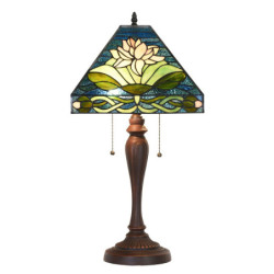 Modrá stolní lampa Tiffany s leknínem Waterlily - 31*31*61 cm E27/max 2*60W